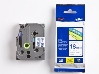 Feliratozógép szalag, 18 mm x 8 m, BROTHER, "TZe-243" fehér-kék