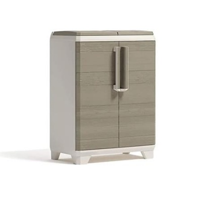 Szelektív hulladékgyűjtő szekrény, műanyag, KETER "Split Premium Wood", világos/bézs