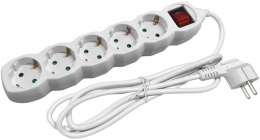 Elosztósor, 5 aljzat, 5 m, kapcsolóval, ENTAC, fehér